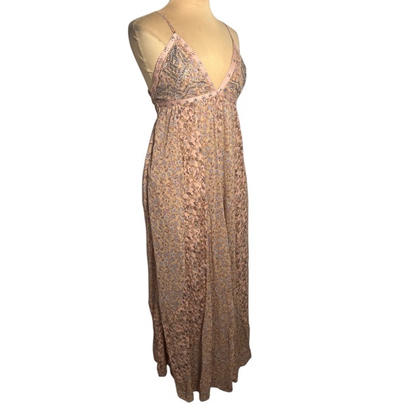 Free People Dusty Pink Floral Forever Time Maxi Dress babydoll empire waist Med - Picture 7 of 12
